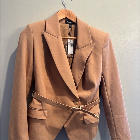 Express Tan blazer preppy double breasted office workwear neutral minimalist - Picture 11 of 16